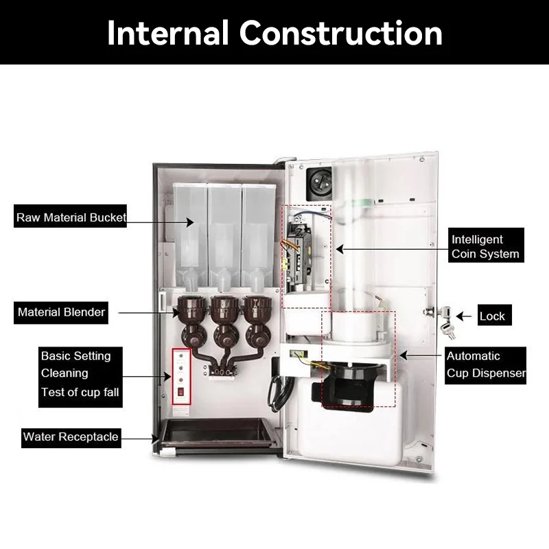 Free Spare Parts Cheap Automatic 3 Selections Instant Drink Coffee Dispenser Coin Operated Vending Machine With Cup Dispenser 4