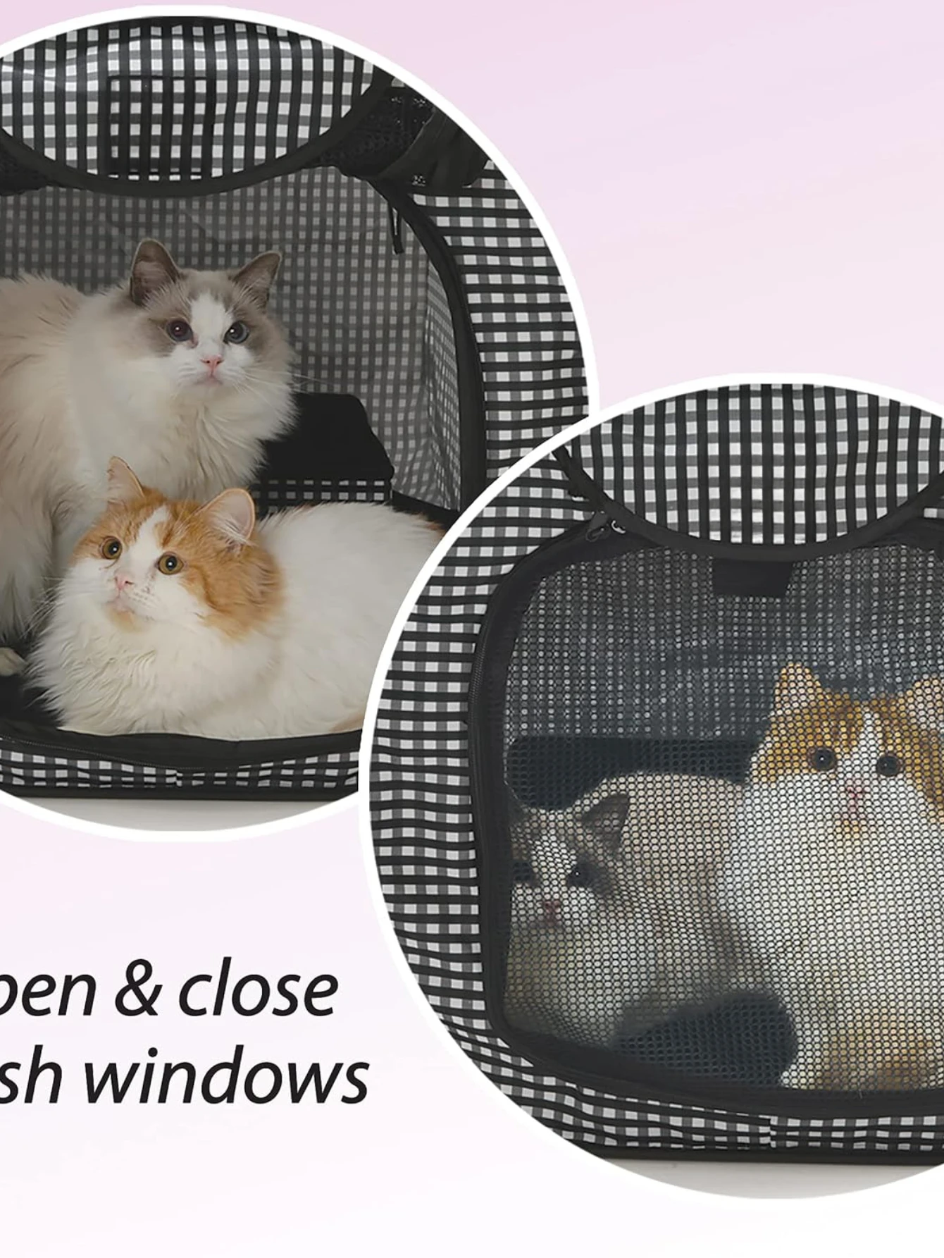 Stress-Free Enclosure Cat Travel Carrier Cage Collapsible Gray White Stripes