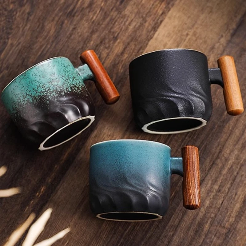 Creative Handmade Exquisite Coffee Cup Vintage Coffee Cup With Wooden Handle Mug Cups Mugs Drinkware Kitchen Dining Bar Home