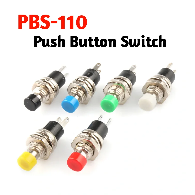 

1Pcs PBS-110 2 Pin Momentary Push Button Switch Self Reset Switches Normally Open On Off 250V 1A 125V 3A 6 Colors