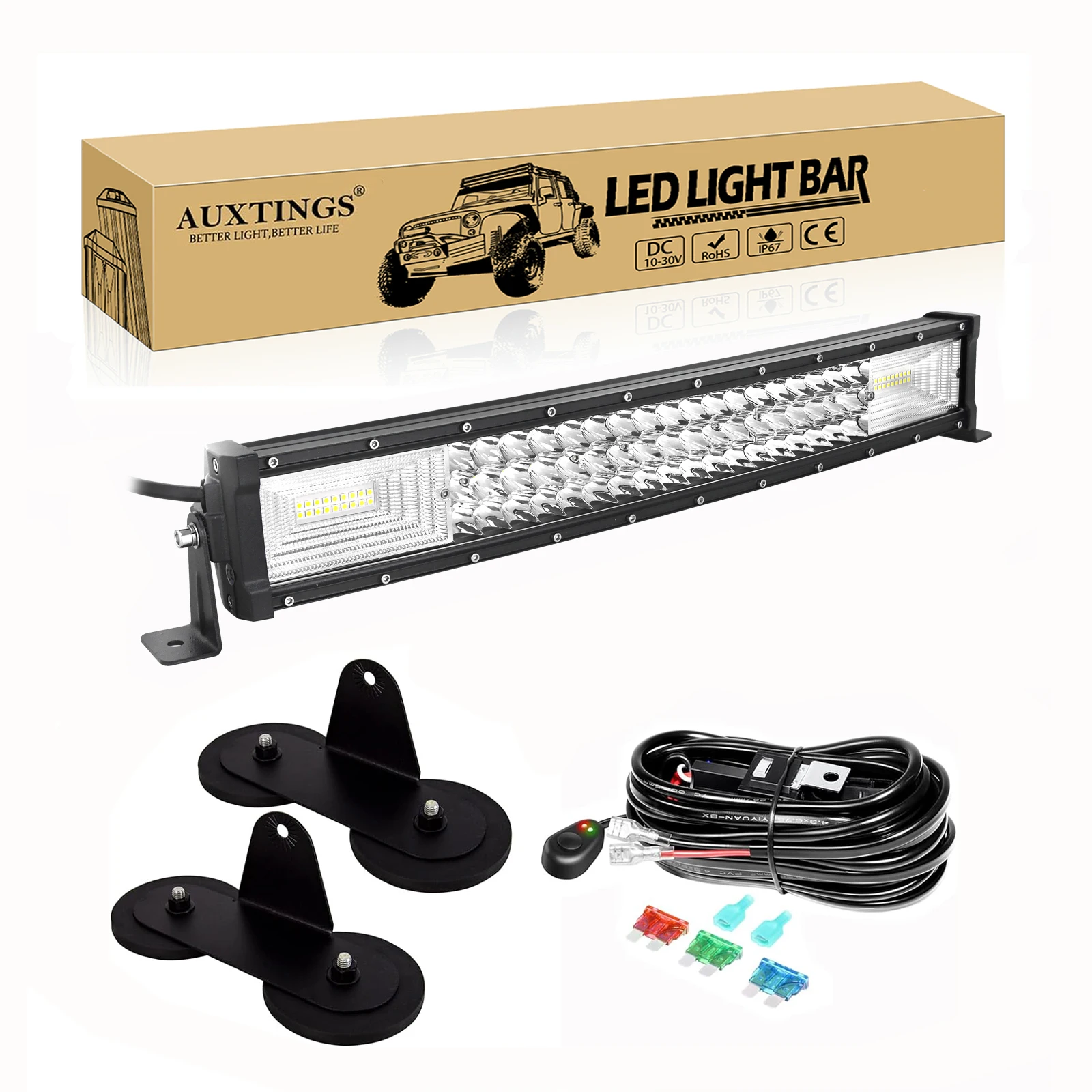 7D 22 - 52in Curved 270W-675W Off Road LED Light Bar with Strong Magnet Brackets Wire Kit 12V 24V Led Bar for SUV Truck 4x4 Boat