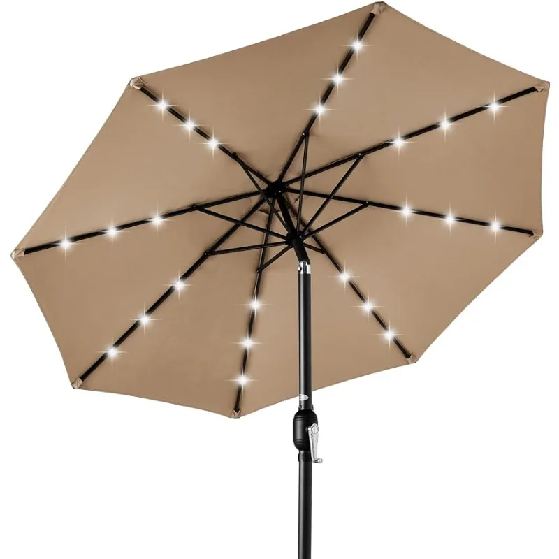 

10ft Solar Powered Aluminum Polyester LED Lighted Patio Umbrella w/Tilt Adjustment and UV-Resistant Fabric - Tan