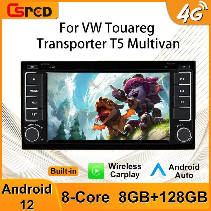 Csred 4G Sim Wireless Carplay Android 12 Auto Radio Per Vw Touareg Transporter T5 Multivan Gps Navigation Car Multimedia Player