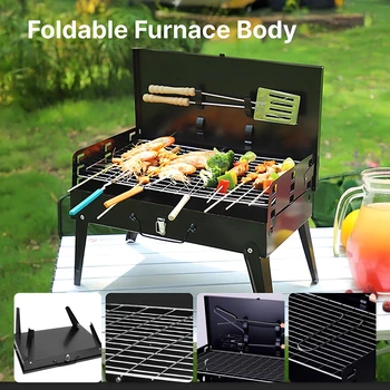 Portable Charcoal Grill, Foldable BBQ Grill with Adjustable Heights, Durable & Compact, Easy to Clean, Perfect for Camping, Tail 4
