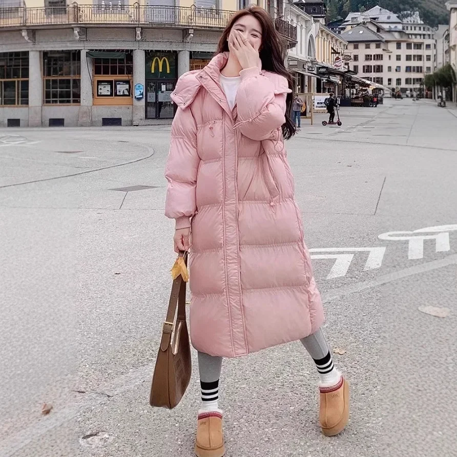 Fashionable Pink down Cotton Jacket Mid-Length Knee-Over Thick Winter Coat High Quality Clearance Sale Long Outerwear Coat