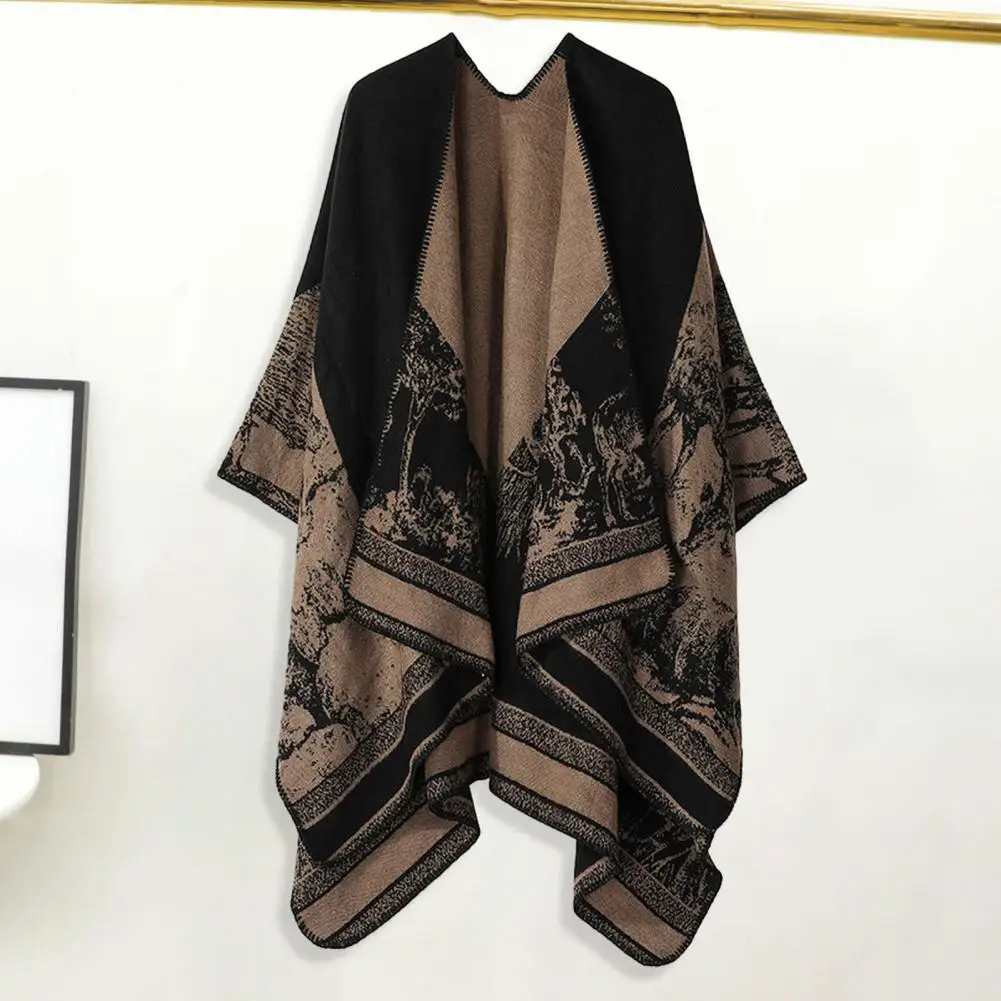

Women Cape Stylish Women's Vintage Cape Warm Oversized Cardigan Shawl Wrap with Irregular Print for Fall Winter Casual Cape