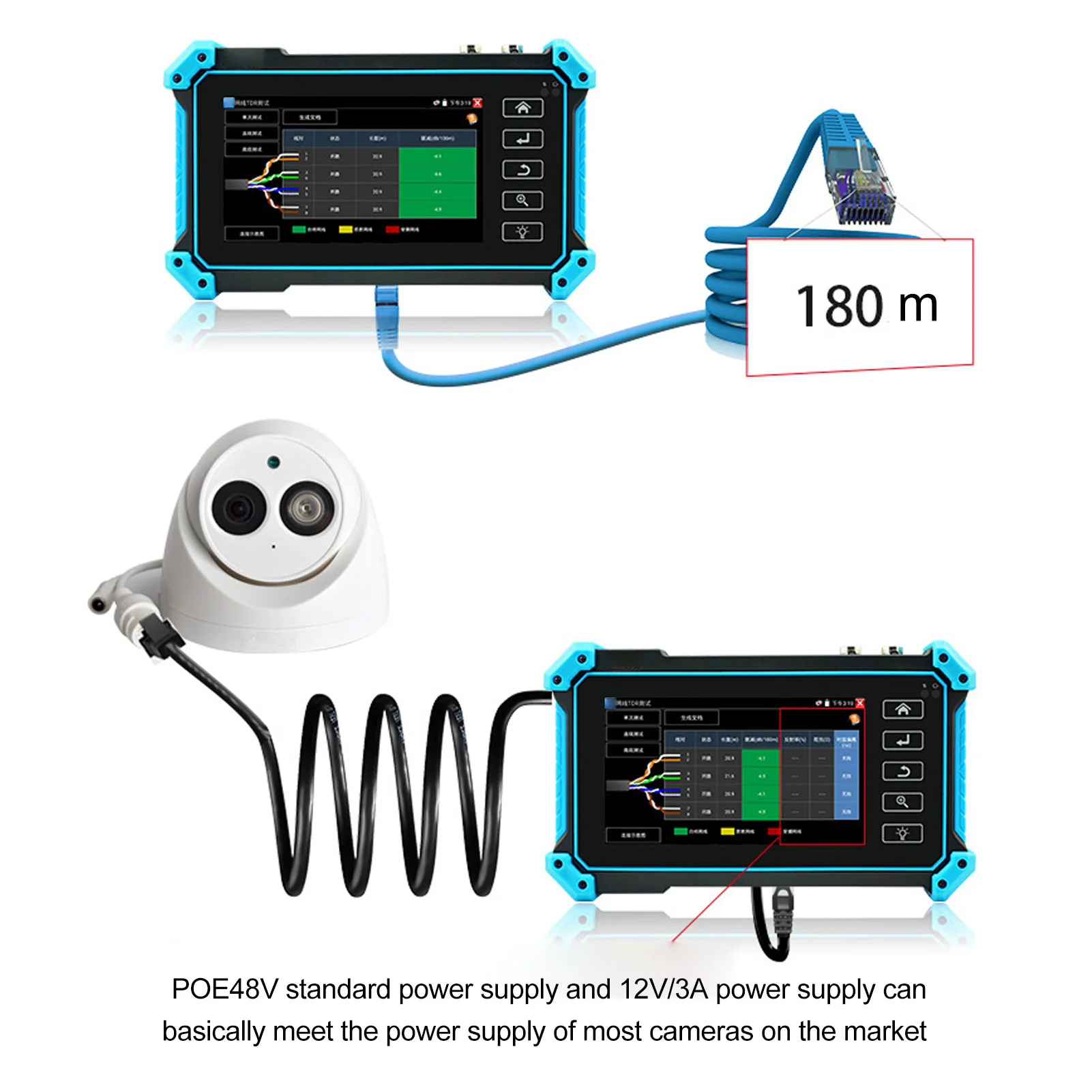 CCTV Tester WIFI Function IP Camera Tester 1920x1152P 100-240VAC H.265 H.264 Test with Line Finder for AHD CVI TVI Cameras