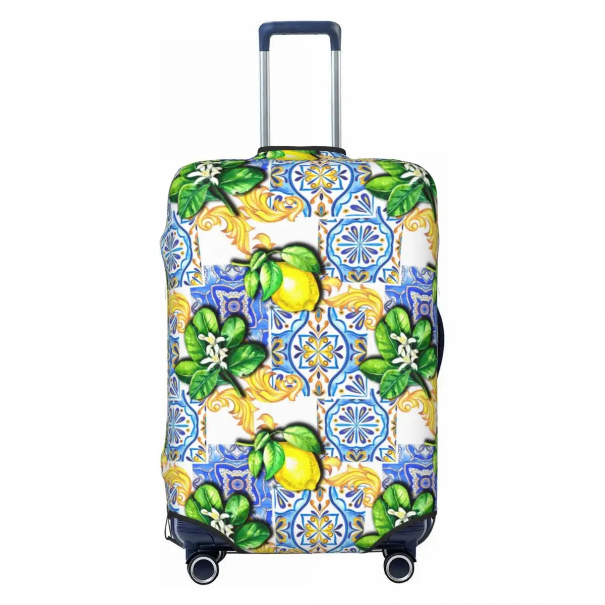 

Custom Mediterranean Tiles Summer Fruit Lemons Suitcase Cover Elastic Travel Luggage Covers for 18-32 inch