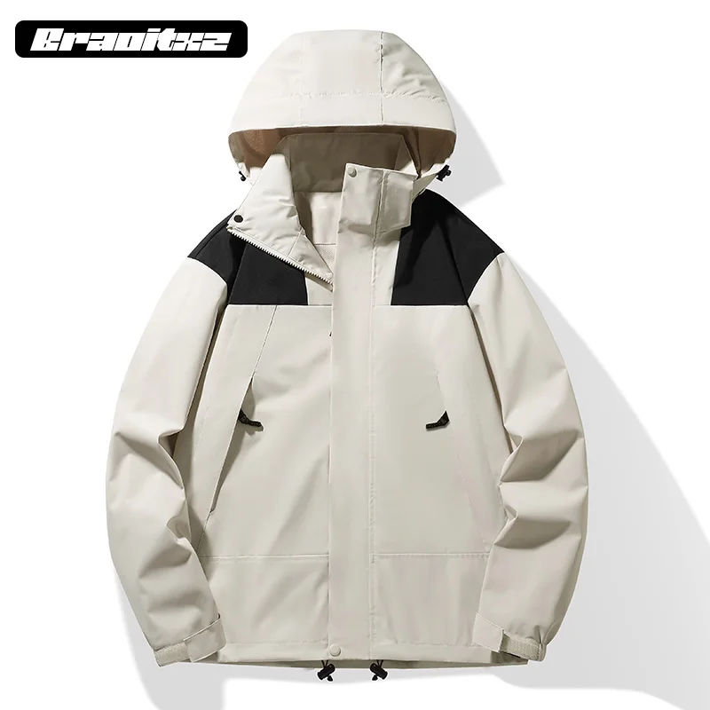 

New Men Spring Autumn Outdoor Fashion Casual Windproof Camping Mountain Climb Jacket Men Detachable Hooded Loose Jacket Men