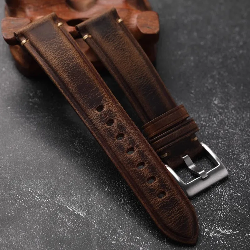 Handmade Vintage Crazy Horse Leather Cowhide Bracelet - Brown