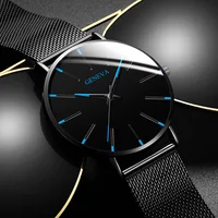 Fashion Mens Business Black Watches Luxury Stainless Steel Ultra Thin Mesh Belt Quartz Men Wrist Watch Casual Classic Male Watch 2
