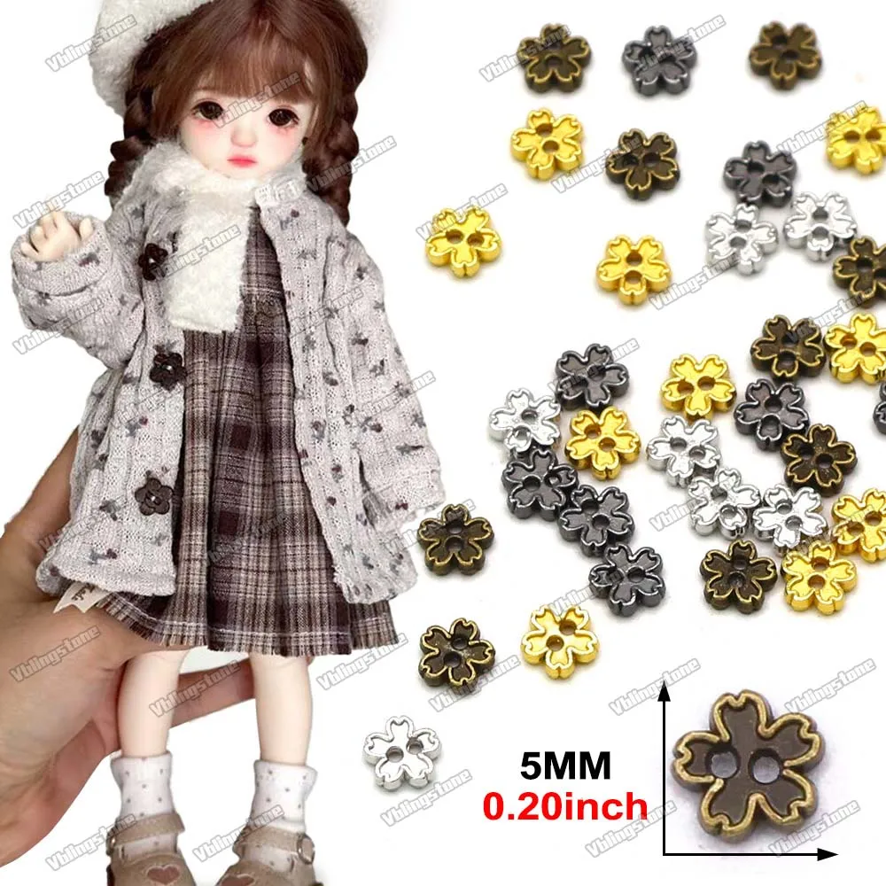20Pcs 5mm Tiny Metal Buttons Flower Doll Buckles Mini Sakura Buttons for Doll Clothes Buckle DIY Bags Shoes Sewing Accessories