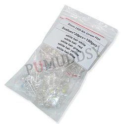 100PCS/Set 5mm LED  Straw Hat F5 Combination Set Transparent Warm White Green Red Blue Yellow DIY LED Set Super Bright