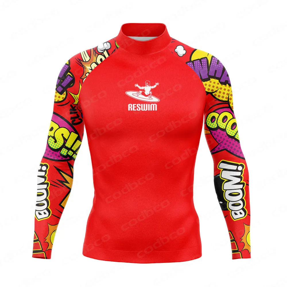 Men's Long Sleeve Rashguard Beach UV Protection Surf Shirt Basic Skin Surfing Suit Diving Swimming Tight Rash Guards Gym Clothes