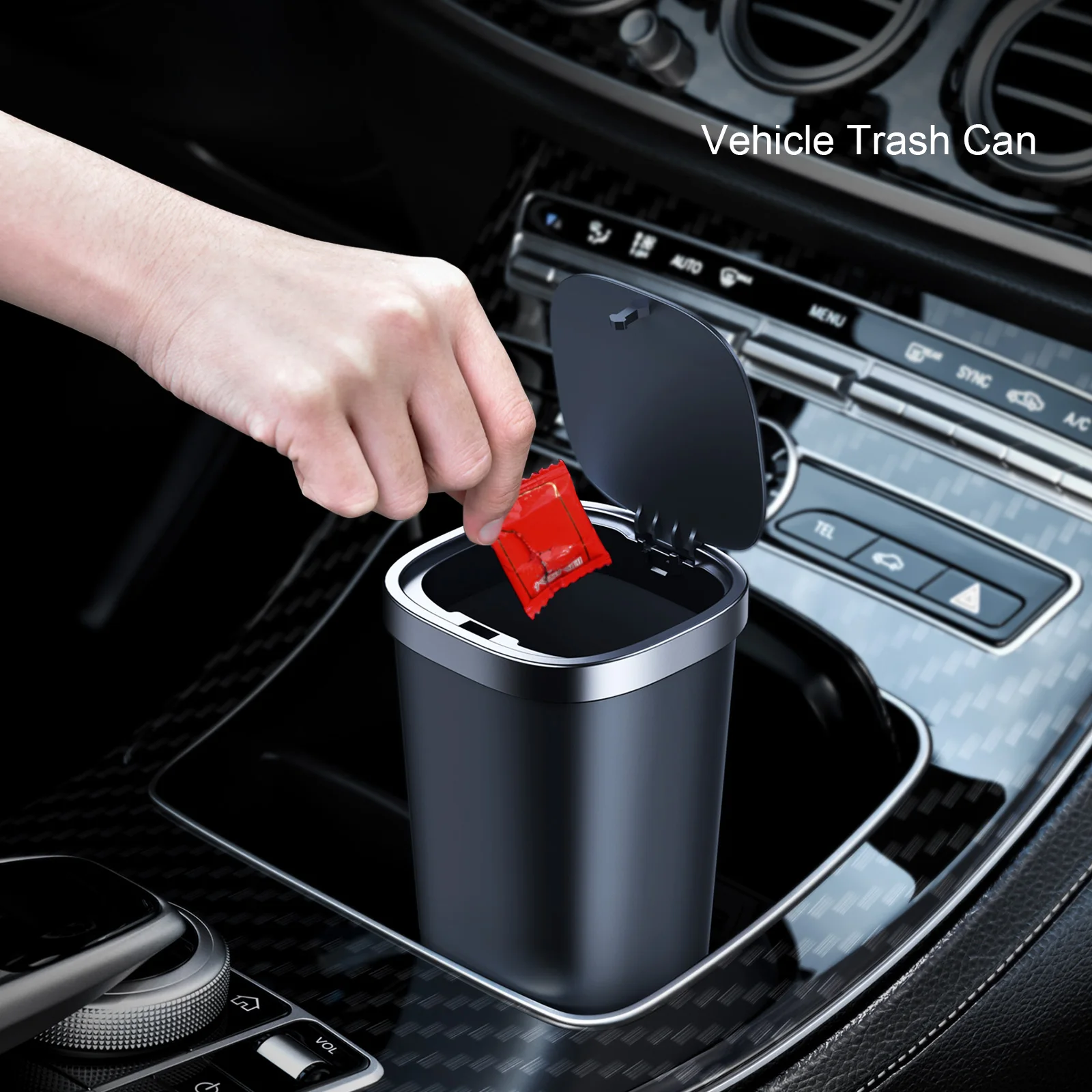 800ML Push Type Car Trash Can With Lid Auto Organizer Storage Garbage Bin Ashtray Dust Case with Free 90pcs Trash Bags