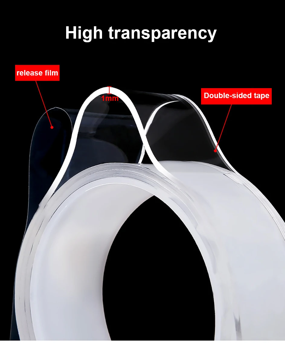 Double Sided Tape Heavy Duty Transparent Adhesive Reusable Waterproof