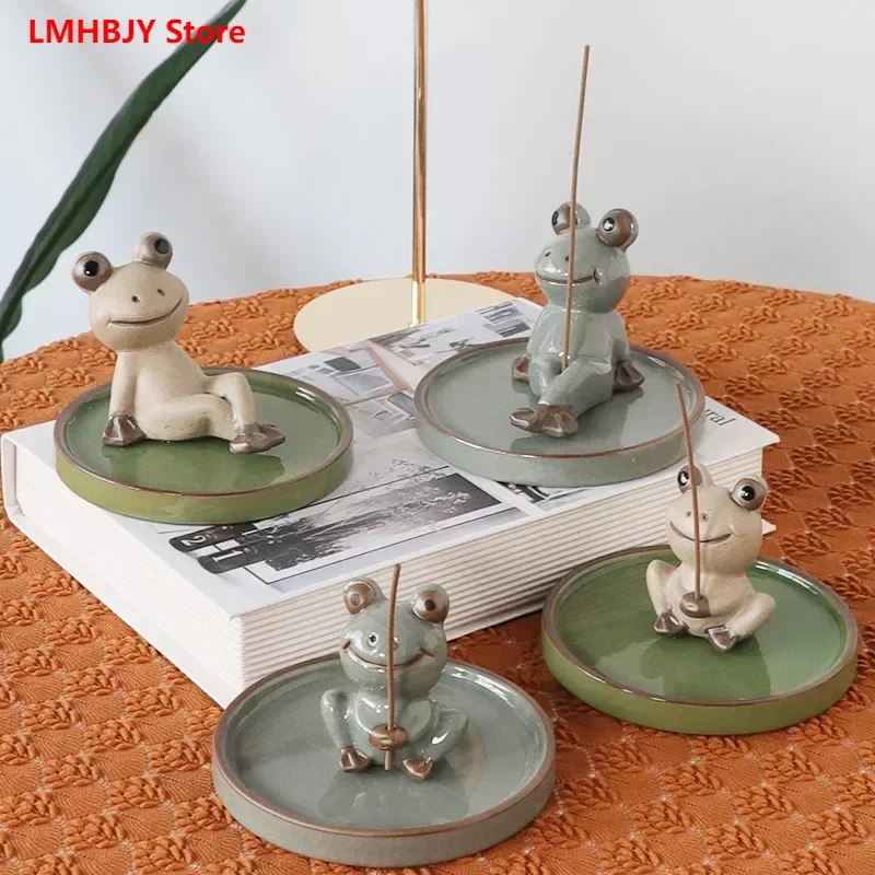 

LMHBJY Creative Ceramic Plate Frog Ice Cracking Indoor Incense Office Home Zen Decoration