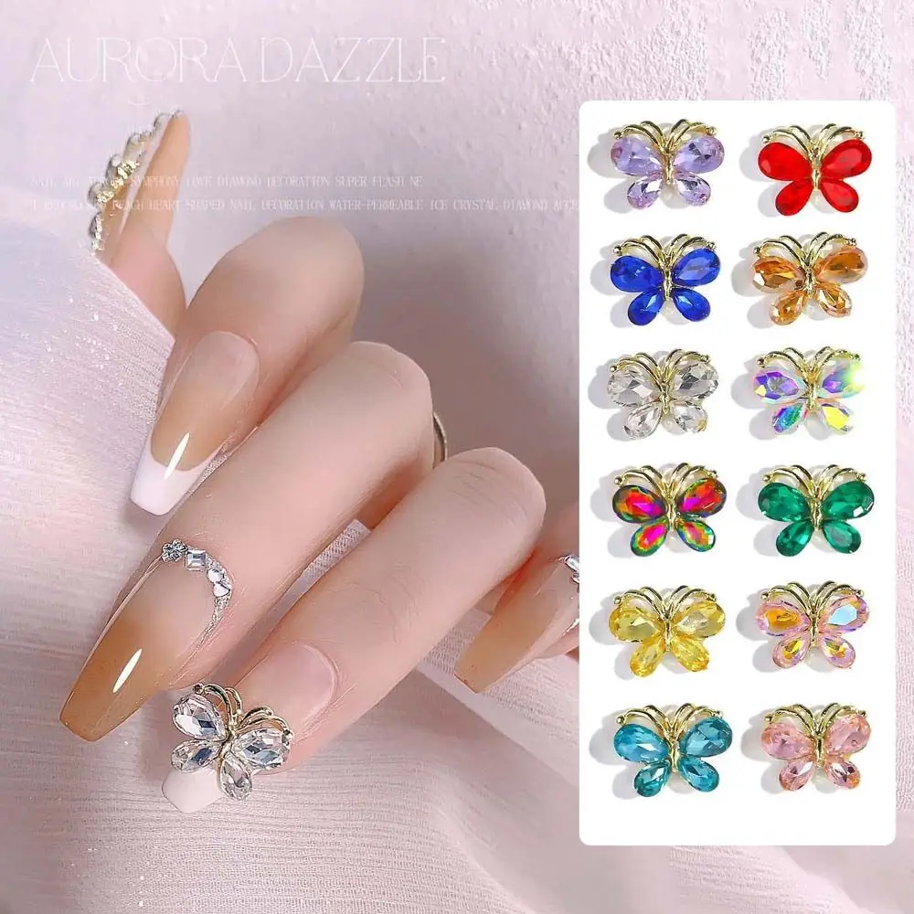 

5Pcs Aurora Butterfly Manicure Decorations Crystal Zircon Nail Jewelry Nail Rhinestones 3D Naill Drills Manicure Accessories