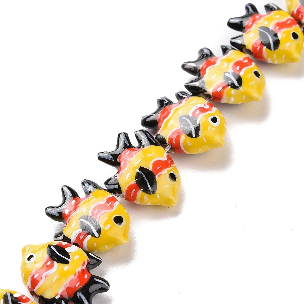 Pandahall 20 Stück handgefertigte Porzellan-Fischperlen, mehrfarbige Keramikperlen 17-22x21-22x7-7,5 mm mit 2 mm Loch für DIY-Schmuckherstellung – Detail 4