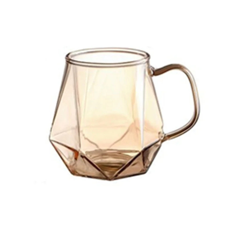 Mugs Champagne Color Hexagonal Glass Creative Personality Juice High Borosilicate Glass Household Water With Handle