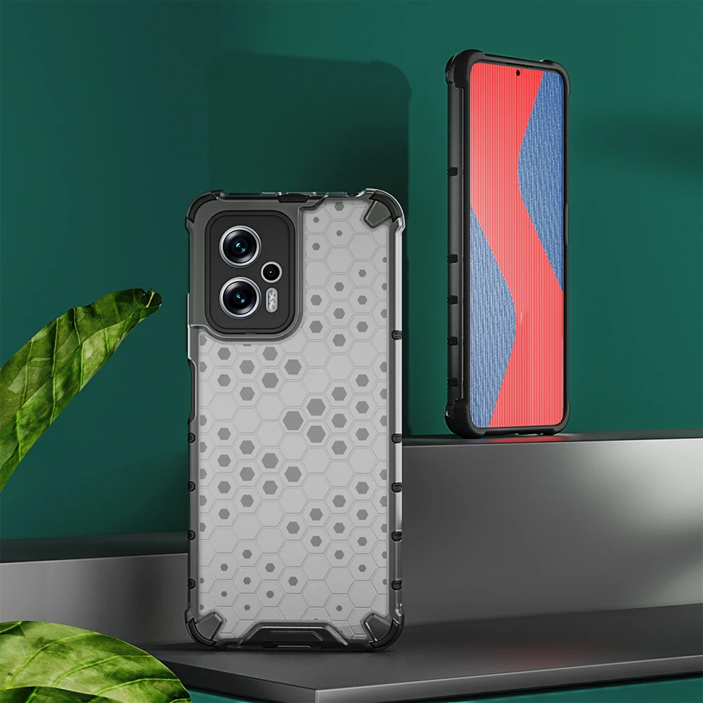 KEYSION Stoßfestes Rüstungsgehäuse für Xiaomi POCO X4 GT X4 Pro 5G Transparente Wabentelefonrückseite für Redmi Note 11T_voghion.com