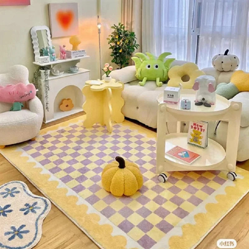 Floor Mat VIKAMA Ins Cream Style Girl Imitation Cashmere Carpet Bedroom Bedside Living Room Full Of Non-Slip Easy Care Carpet Home Decor
