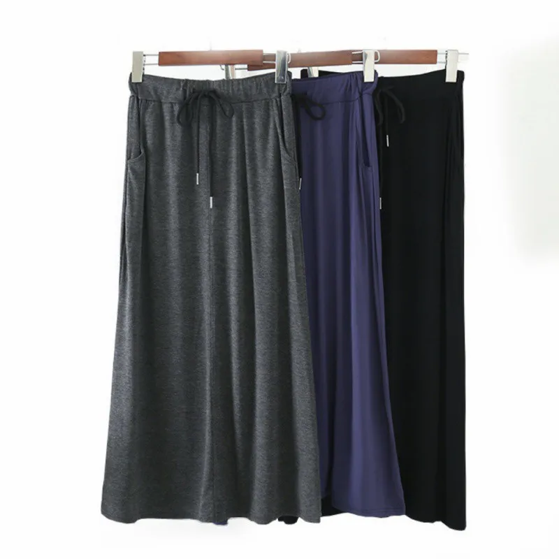 

Korean Fashion Women Casual Soft Modal Cotton Long Skirt Drawstring Waist
