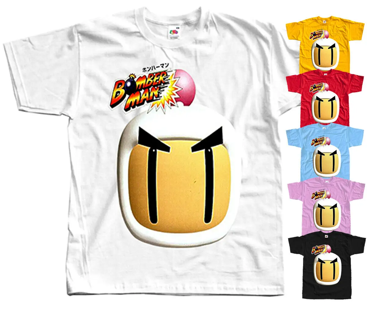 Bomberman 컴퓨터 게임 티셔츠, 흰색, 빨간색, 파란색, 노란색, 모든 크기..