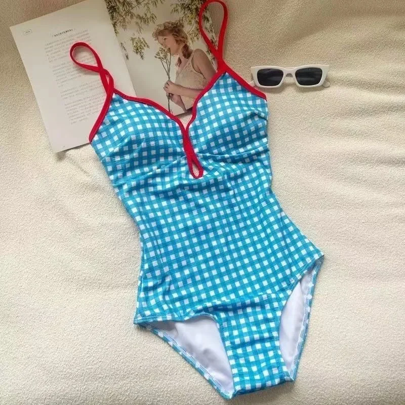 2024 Young Girls Pure Retro One-piece Beachwear Women's Swimsuit INS Style Korean Style Hot Spring Sexy Beach Bikini