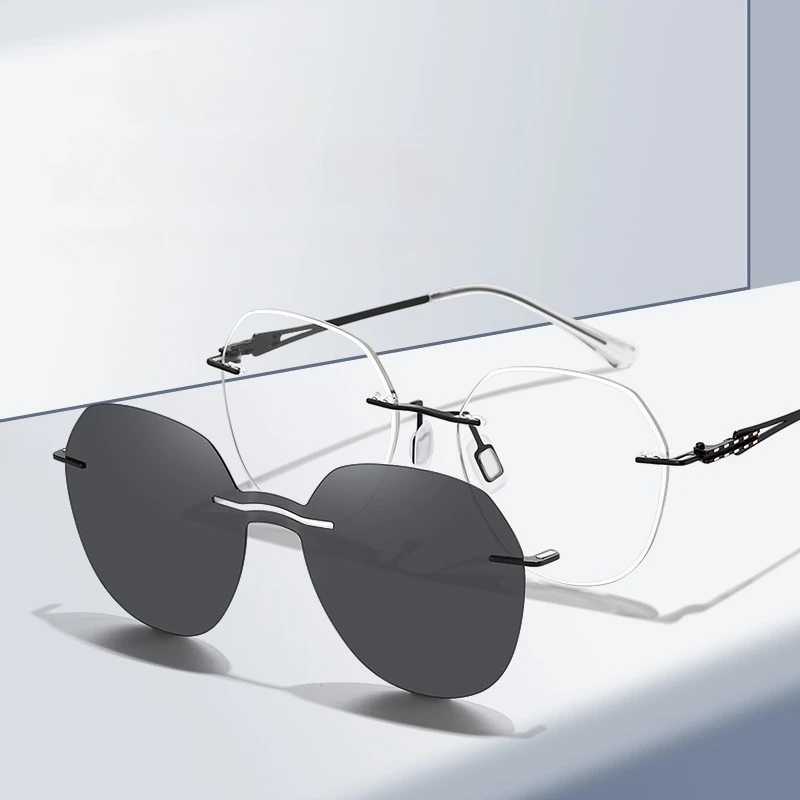 

COHK Fashion Rimless Women Magnet Sunglasses Polarized Clip On Sun Glasses Lens UV400 2024 New Style Round Optical Eyewear Frame