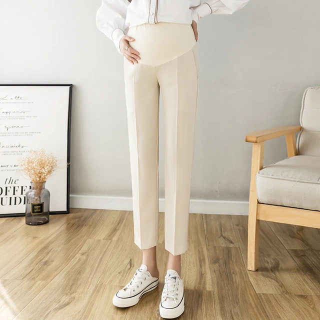 Maternity Ninth Pants High Waist Belly Pants Clothes Pregnant Women Loose  Pants Office Wear Clothing Belly Adjuster Solid - AliExpress