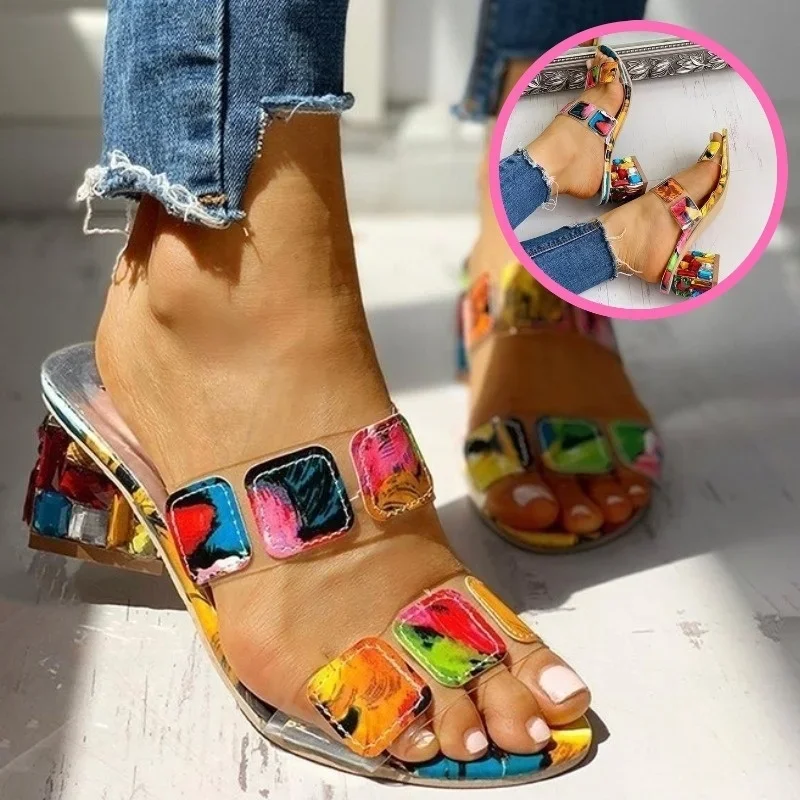 Women Wedge Sandals Square Heels Summer Peep Toe Multi Colors