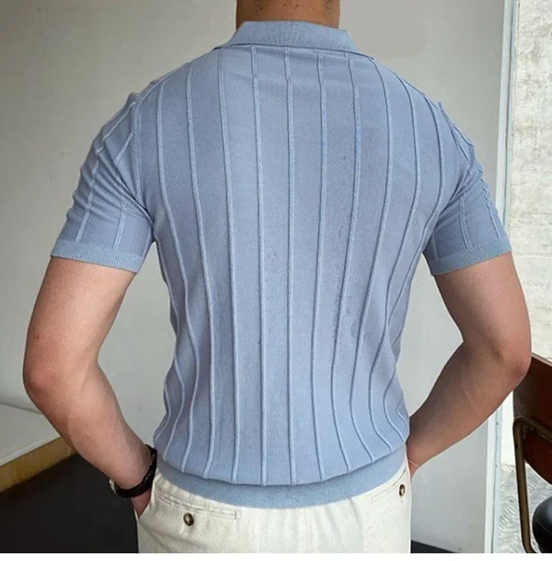 Summer Men's Knitted Jacquard Polo Shirt Fashion Vintage Striped Short Sleeve Lapel T-shirt Man Streetwear Business Casual Tops 29 Sa5a090b94fc24bc7b249f87ebbfe1d26C