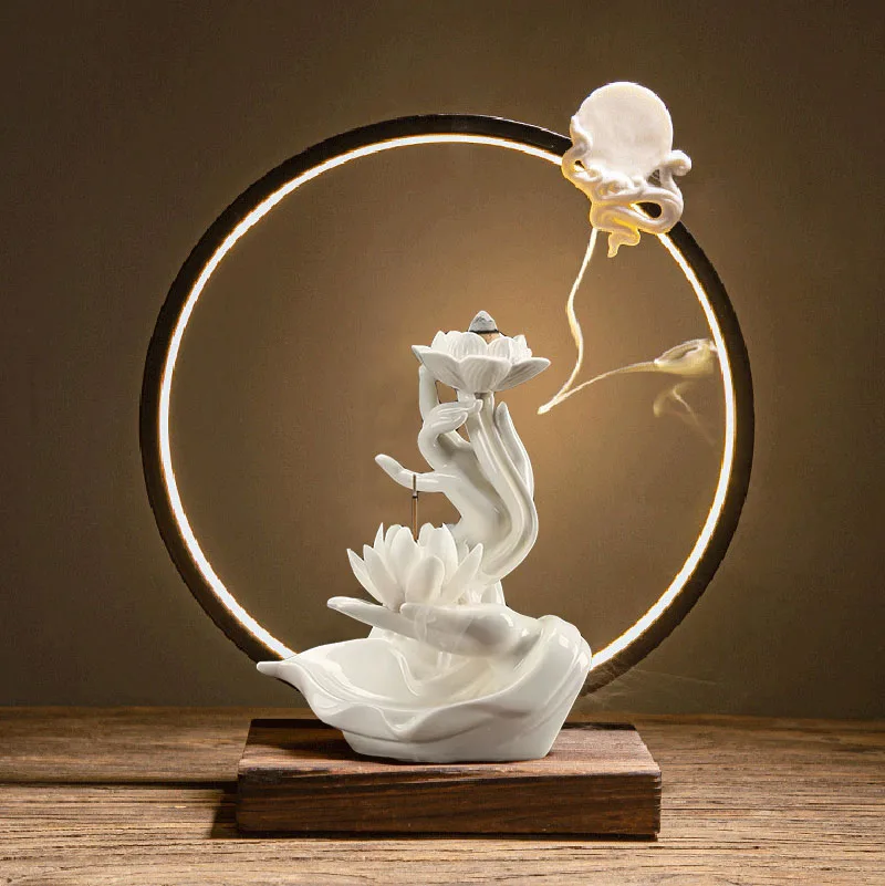 Bruciatori di incenso a riflusso in ceramica fontana a cascata di fumo medazione aromaterapia porta incenso a riflusso Buddha Home Zen Decor  15