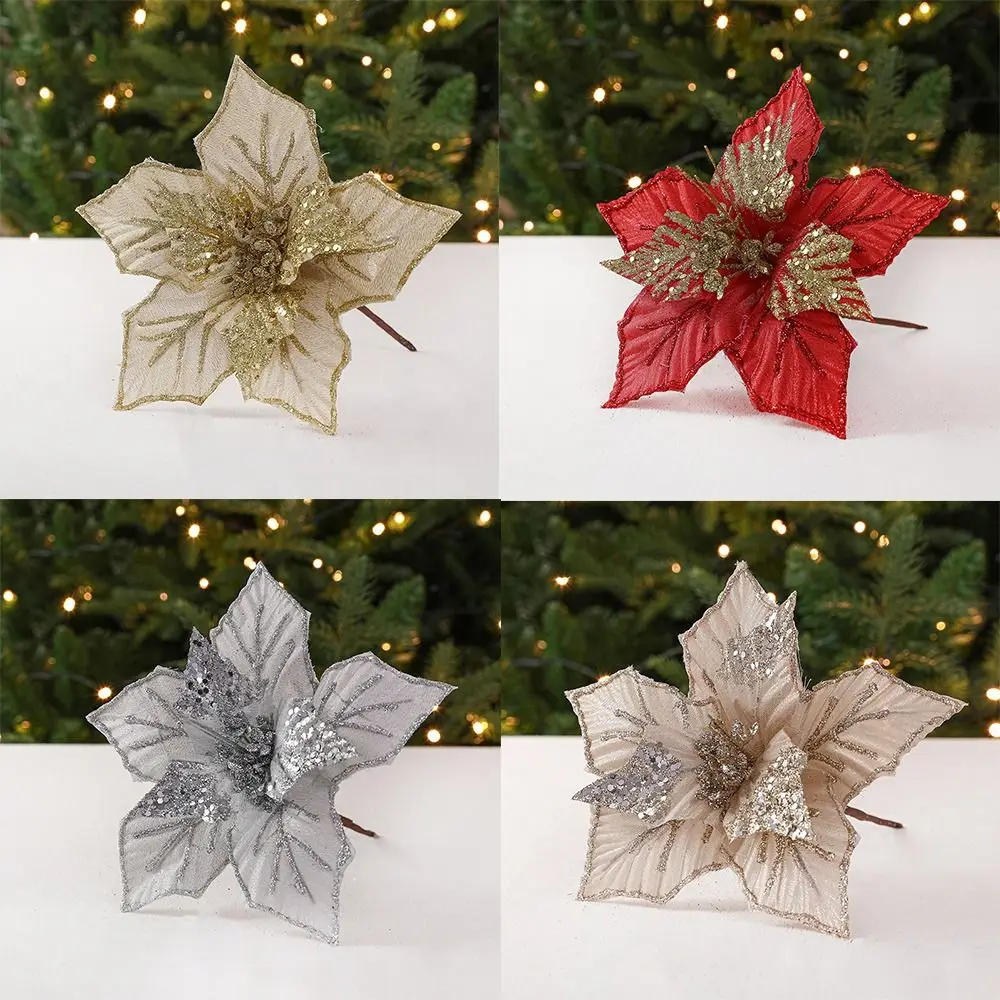 Fabric Plastic Christmas Artificial Flowers 24cm 5 Colors