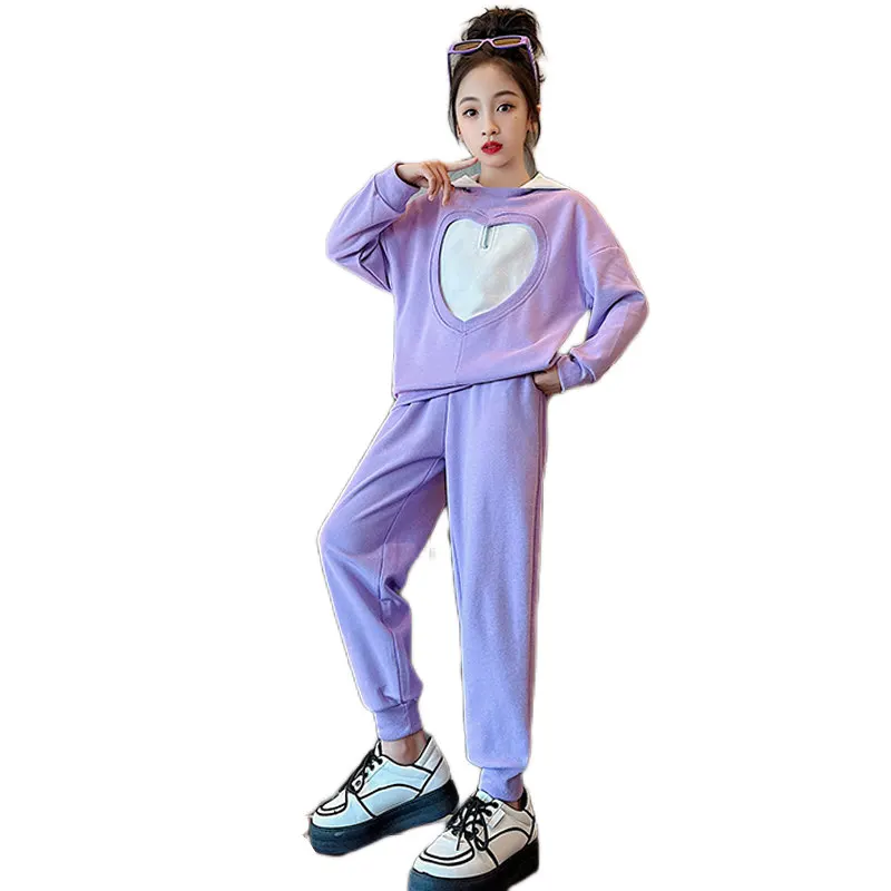

Girls Tracksuit Autumn 2023 Fashion Hooded Top+Sweatpants Heart Clothes Set for Kids Casual Sport Two Pieces Children's Outfits