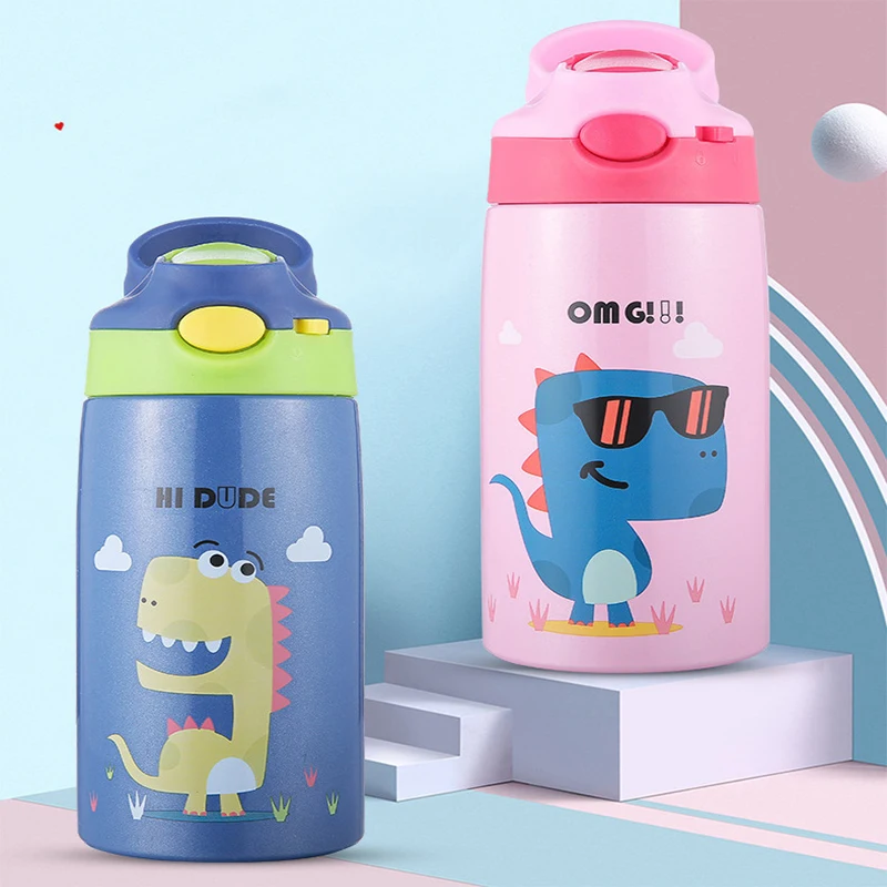 420ml Kid Water Bottle with Straw Cute Cartoon Leak Proof Food Grade  Plastics Mug Portable Cup for Travel Sport School