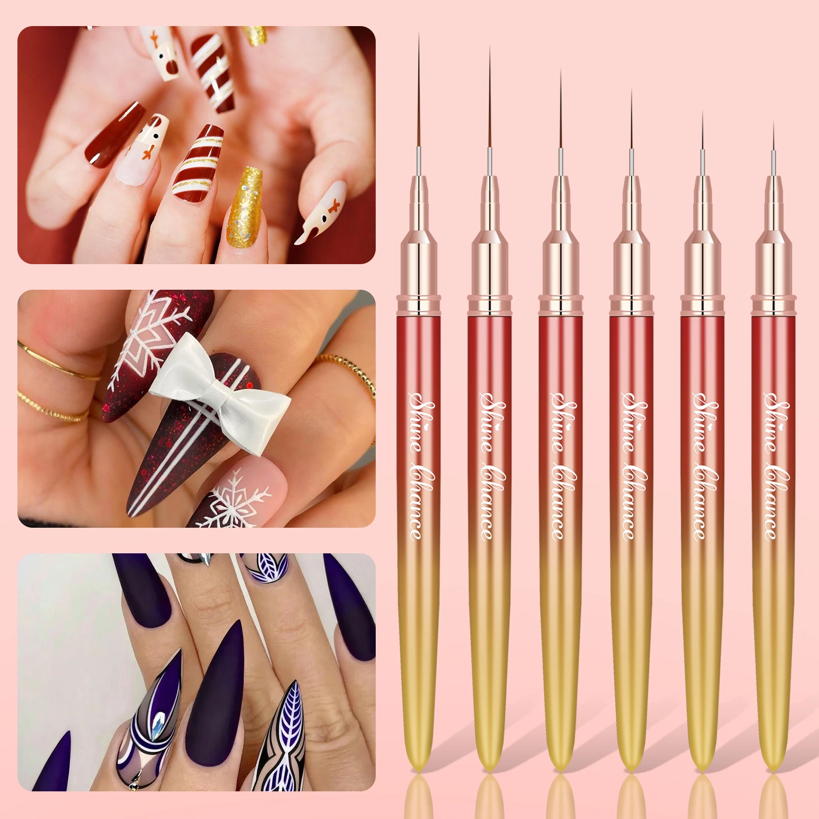 6Pcs Transparent French Stripe Liner Kolinsky Brush 3D Tips Manicure Ultra-thin Line Drawing Pen Brushes Painting Nail Art Tools 4