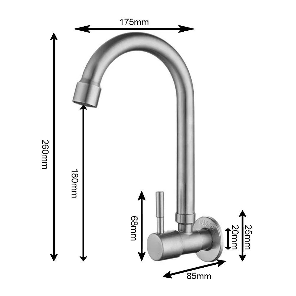 Rotation Stainless Steel Wall Mounted Kitchen Sink Water Faucet Tap Deck Mounted Stream Sprayer Single Cold Bathroom Mixer Tap
