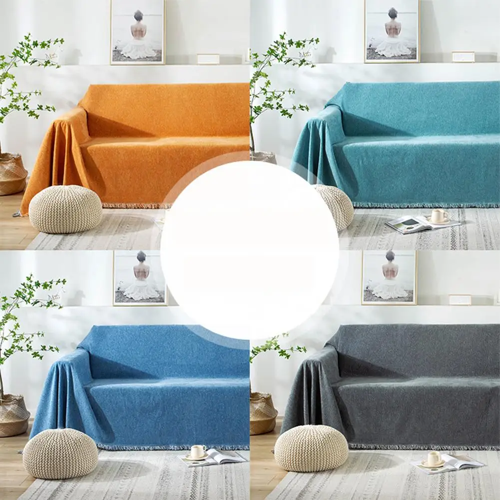 

Chenille Sofa Covers Thickened Breathable Non-slip Solid Color Couch Cover Blanket With Boho Fringe Home Bedroom decoration
