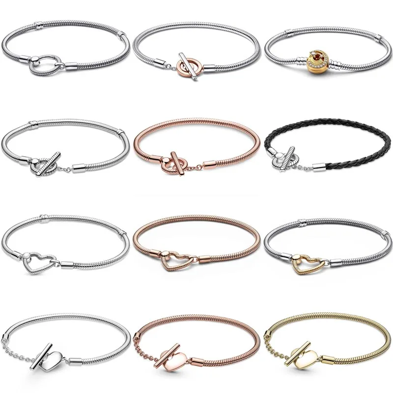 

Moments Signature T-Bar Open Heart O Closure Snake Chain Bracelet Fit Europe 925 Sterling Silver Bangle Bead Charm Diy Jewelry