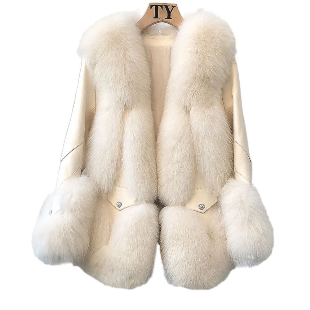 

Zdfurs * High-End Imported Whole Leather Fox Fur Fur Coat Women's Mid-Length Haining Winter New Sheepskin Coat Slimming