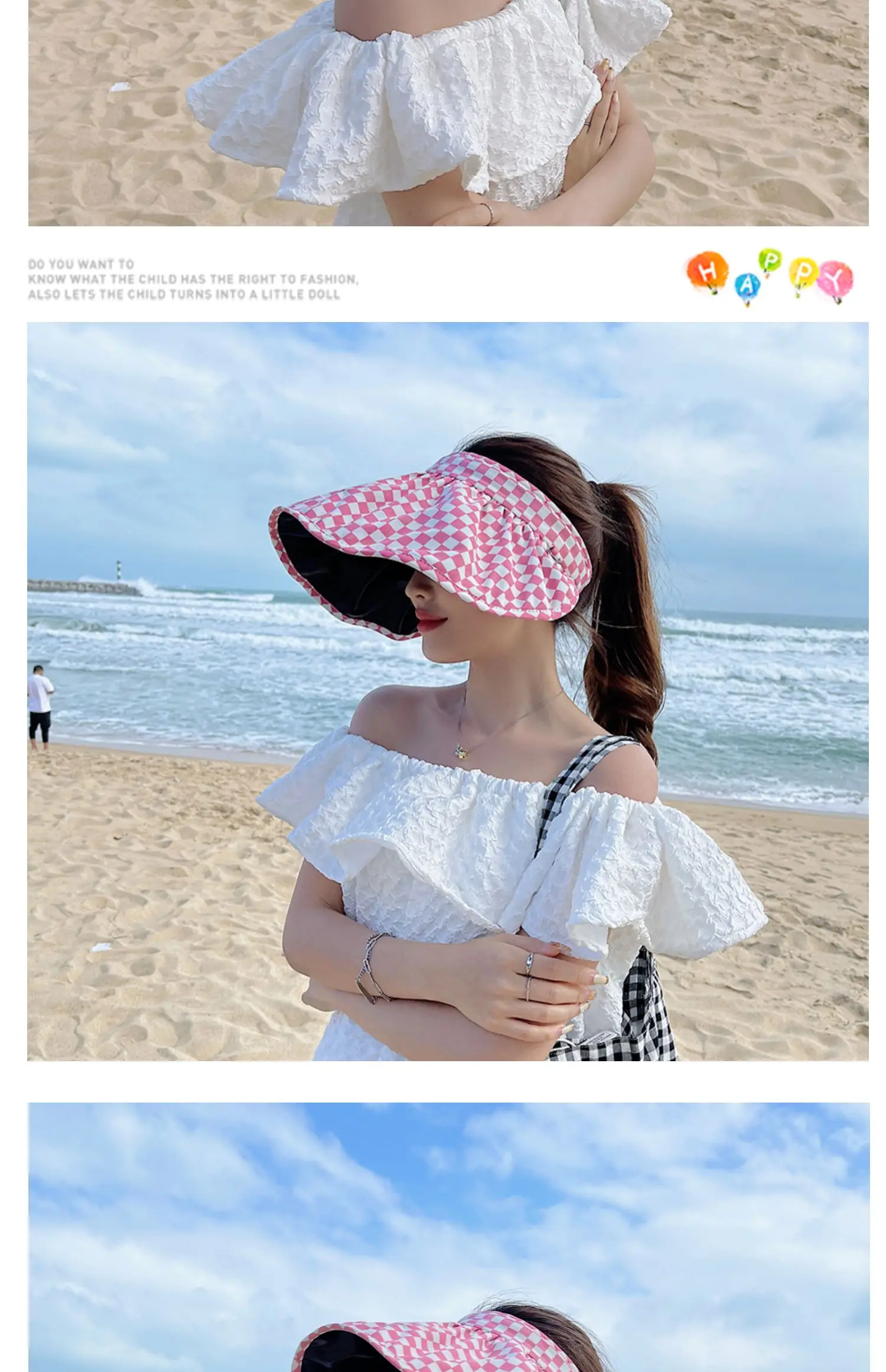 dama tahtası degrade bayan Boş şapkalar Vizör Yaz Geniş Kenarlı Güneş Şapkaları UV Korumalı Şapka Kadınlar için Plaj şapkası_voghion.com