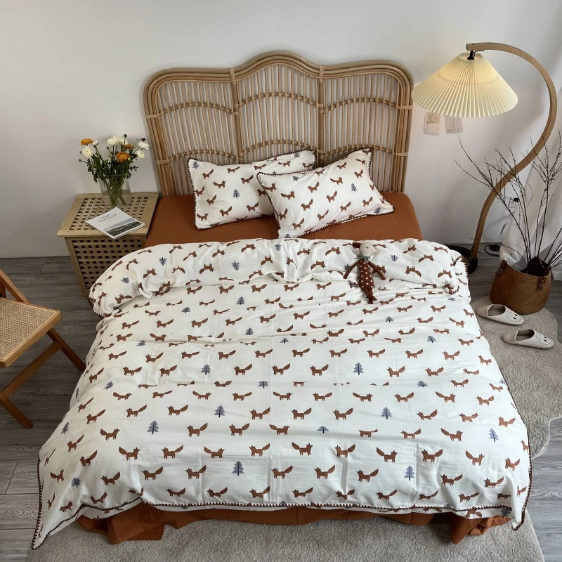 Cartoon Fox Dinosaur Mushroom Bedding Cover Cotton For Boys Girls