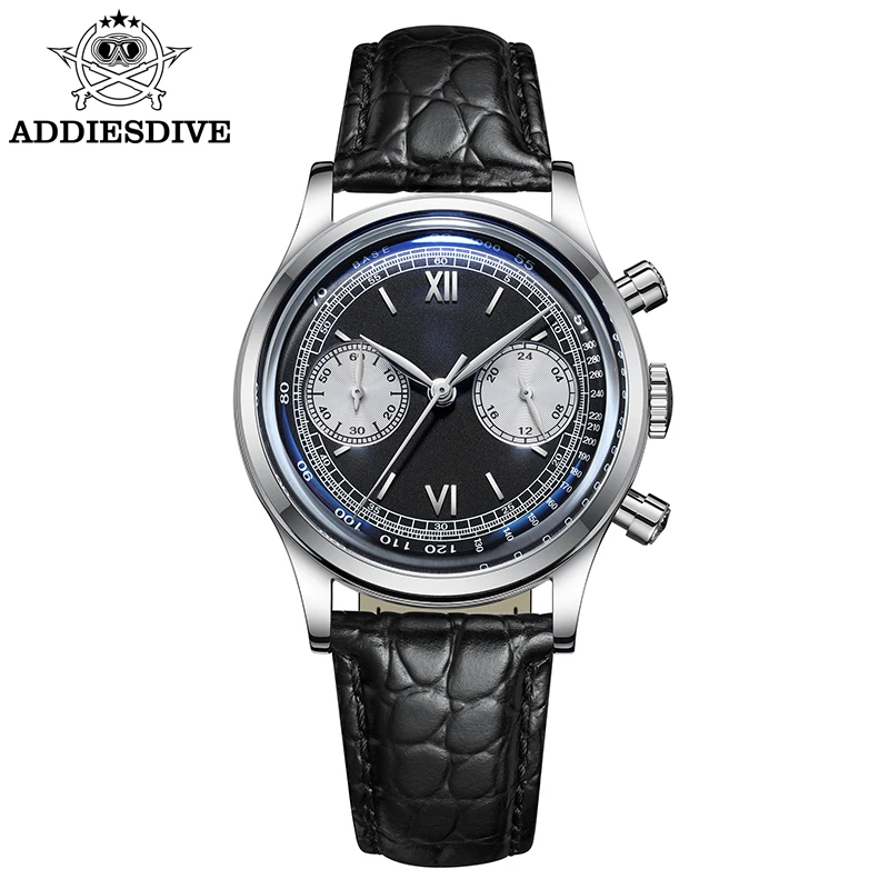 ADDIESDIVE Chronograph Watch VK64 Men's Quartz Wristwatches 100m Waterproof Leather Belt Business Male Watches relogio masculino addiesdive man leisure watch timing clocks 100m waterproof high quality multifunctional chronograph quartz watch reloj hombre