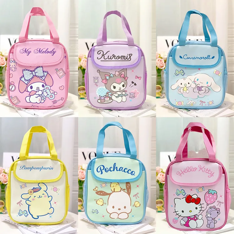 Sanrio Lovely Lunch Bag Anime My Melody Hello Kitty Pochacco Kuromi Travel Thermal Breakfast Box School Child Tote Food Bag Gift kawaii kuromi my melody plush doll fuzzy toys lovely cartoon sanrio keychain stuffed anime lolita model child gift