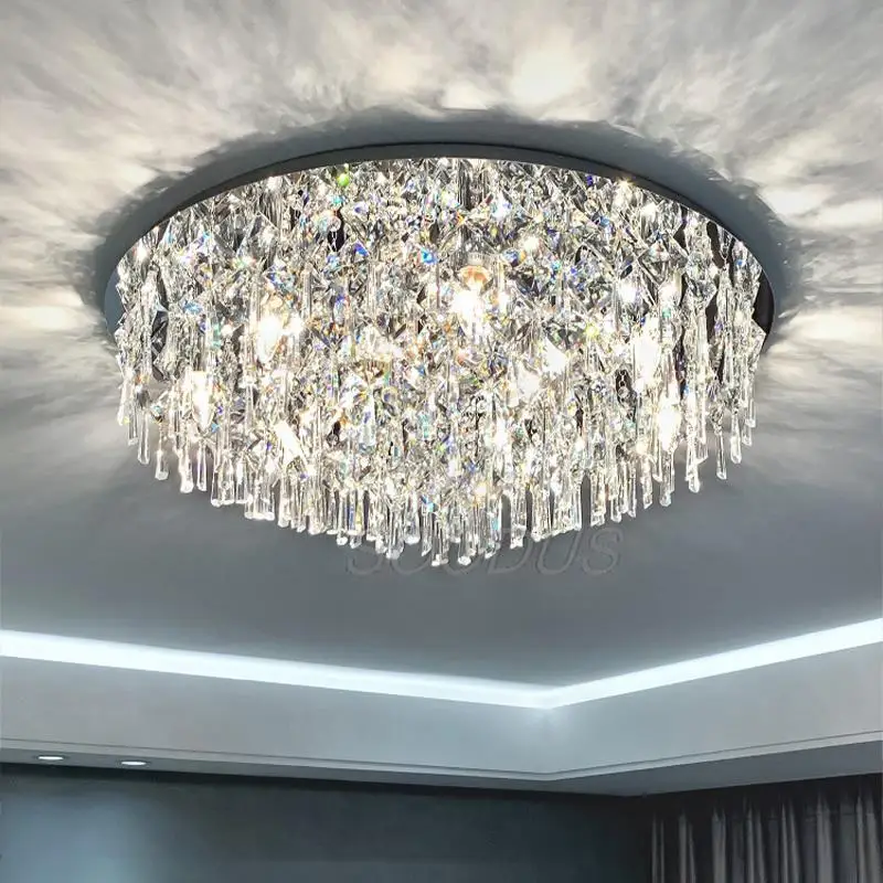 

Chandelier Luxury Led Modern Crystal Metal Round Lighting Indoor Bright For Kitchen Living Room Bedroom Lustre Ceiling Lights
