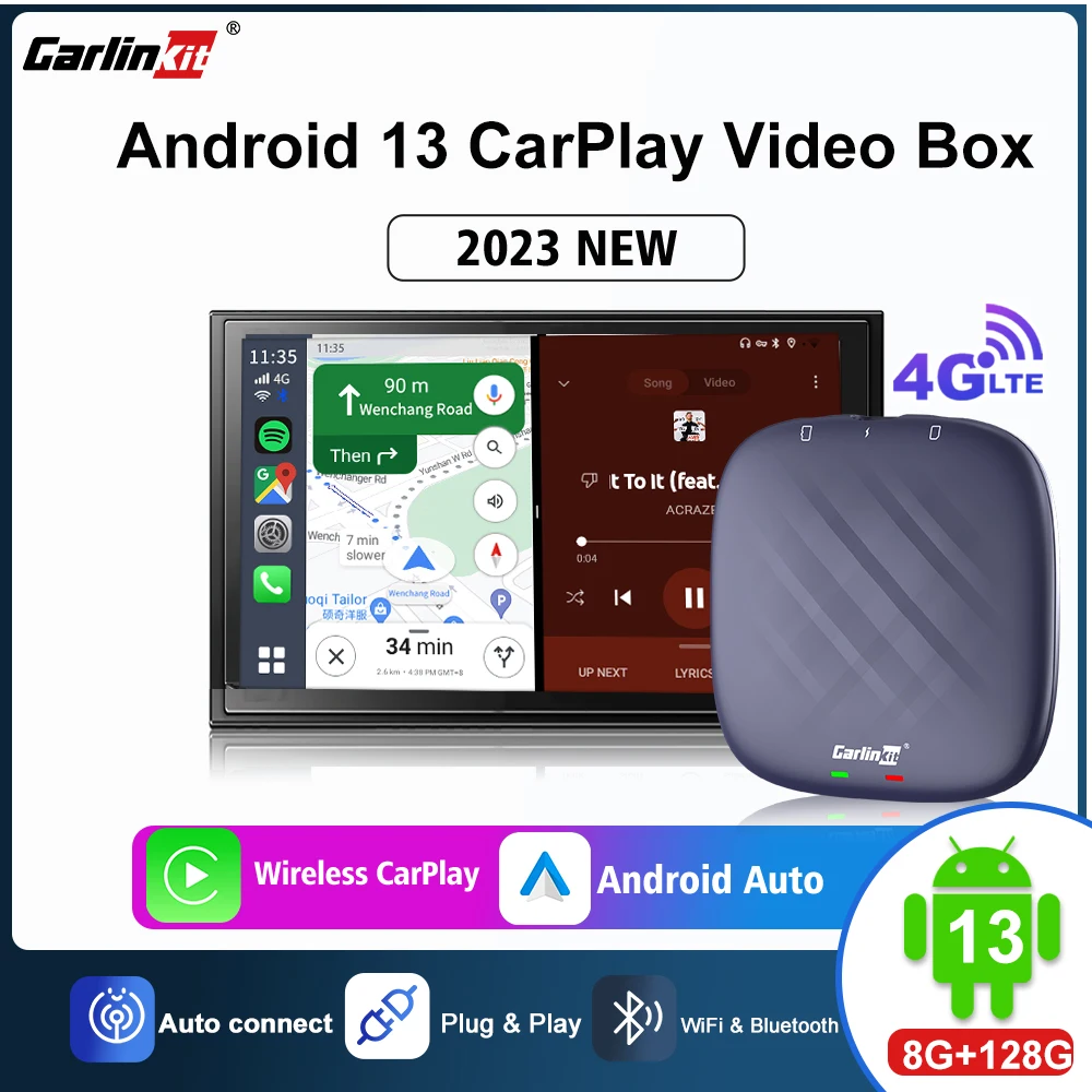 

8G+128G CarlinKit Android 13 CarPlay TV AI Box Android Auto Wireless CarPlay Adapter WiFi Hotspot 4GLTE Plug &Play FOTA Upgrade