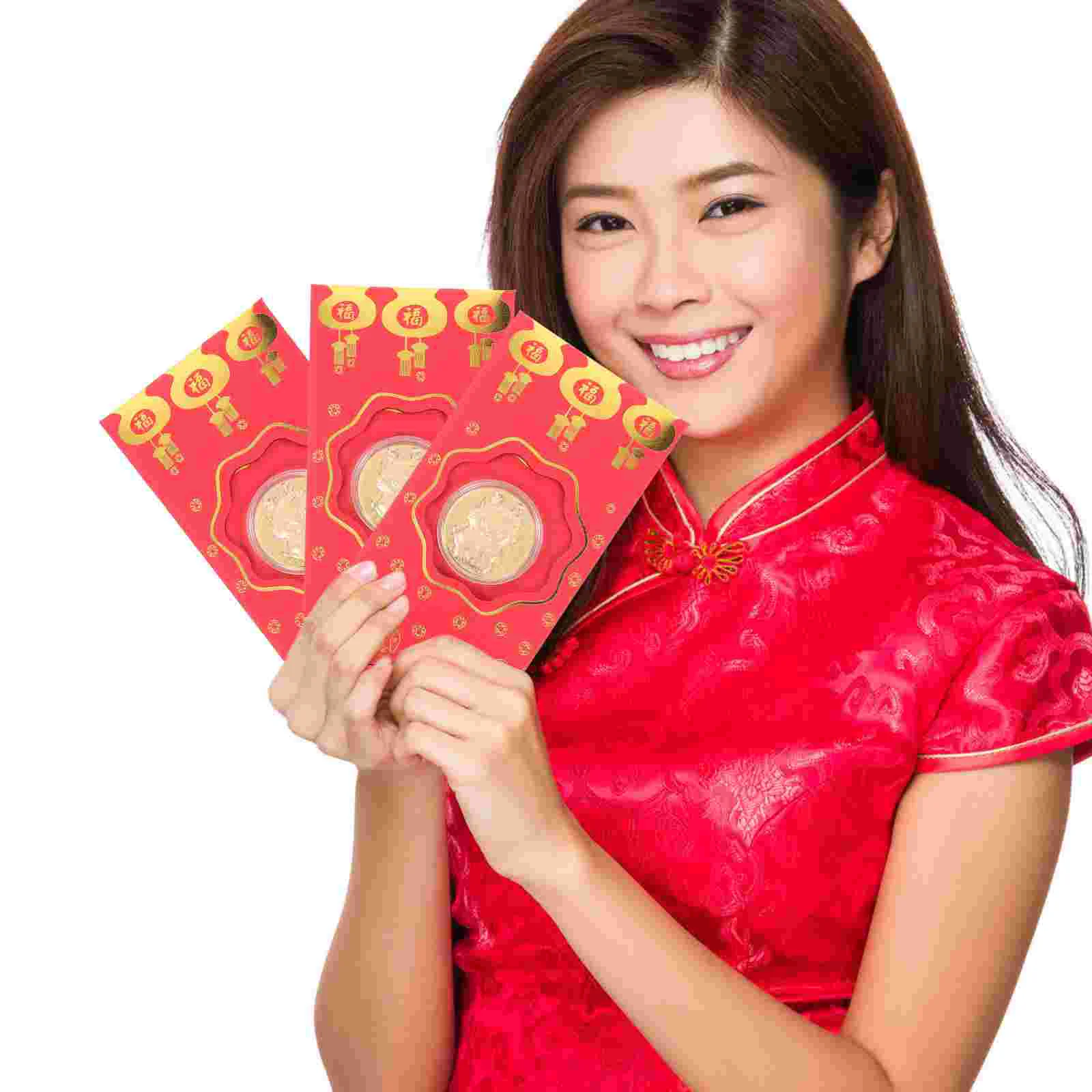 

10 Pcs 2024 Year of The Dragon Zodiac Gold Foil 100-yuan Red Envelope for Good Luck Chinese