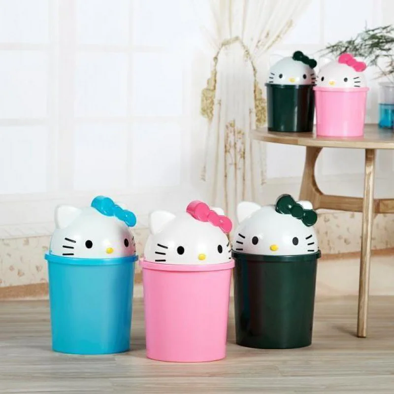 

Hello Kitty Clamshell Dustbin Trash Can Rubbish Bin Garbage Binsanrio Kawaii Trash Can Living Room Bedroom Toilet Paper Basket